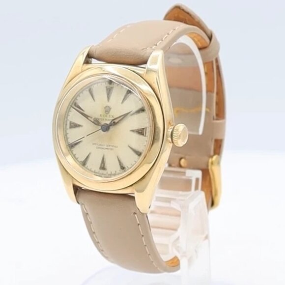 Vintage 1947 Rolex 3131 Bubble Back Men's Automatic Wristwatch Swiss 14k Gold - Picture 1 of 8